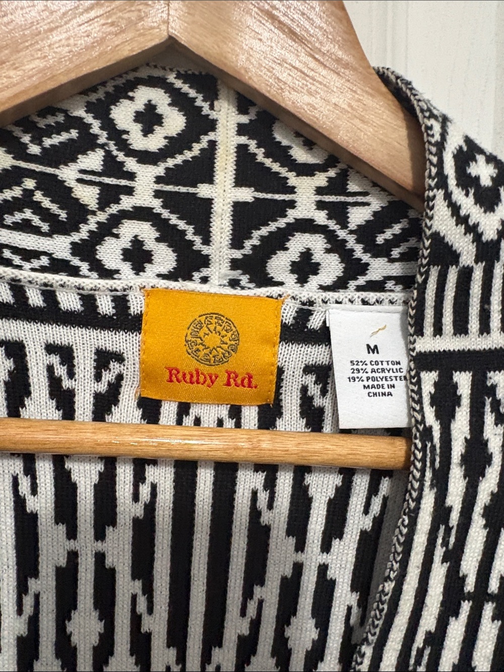 Ruby Rd. Black & White Patterned Open Front Cardigan Jacket - Picture 5 of 8